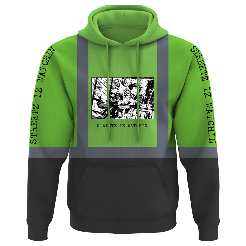 Mens Premium Reflector Black Green Hoodie STREETZ IZ WATCHIN