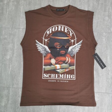 Money scheming brown - sleeveless tee