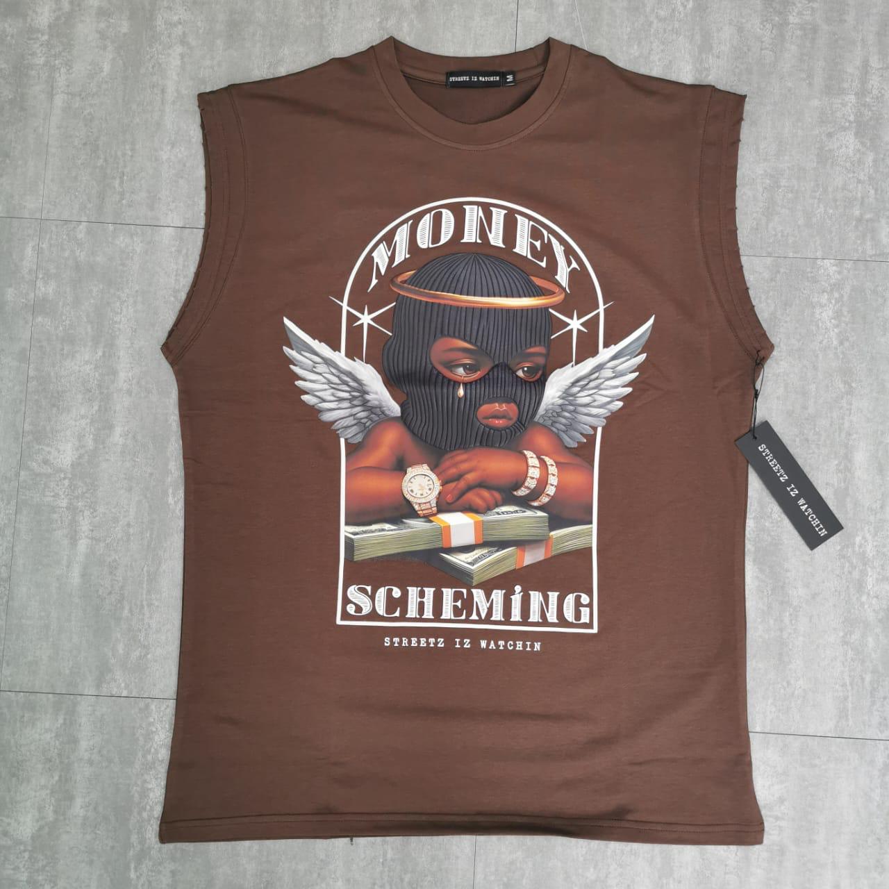 Money scheming brown - sleeveless tee