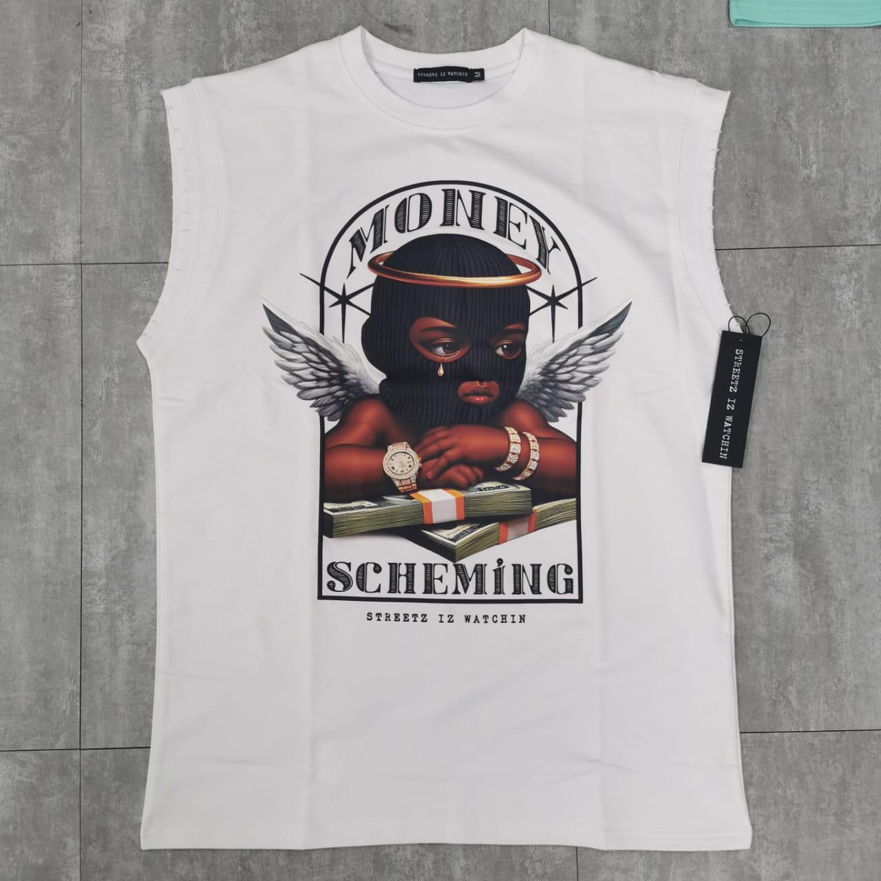 Money scheming white - sleeveless tee
