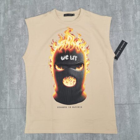 We lit khaki - sleeveless tee