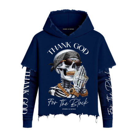 2fer Hoodie Thank God For The Block Navy