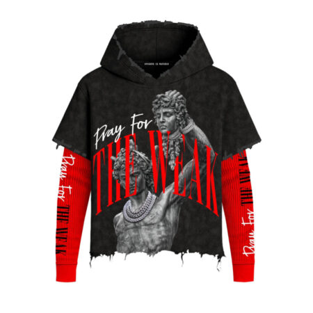 Washed 2fer Hoodie Pray For The Weak 2 Char Black/Red
