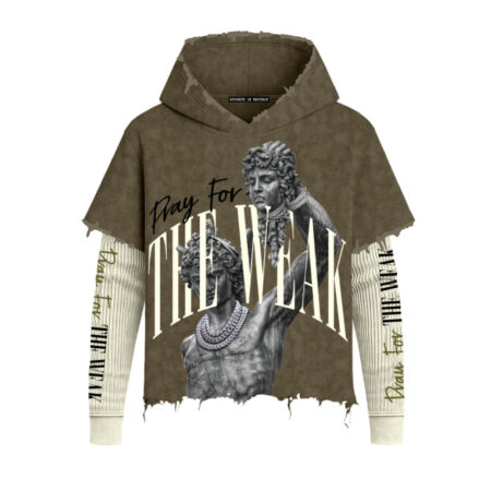 Washed 2fer Hoodie Pray For The Weak 2 Olive/Cream