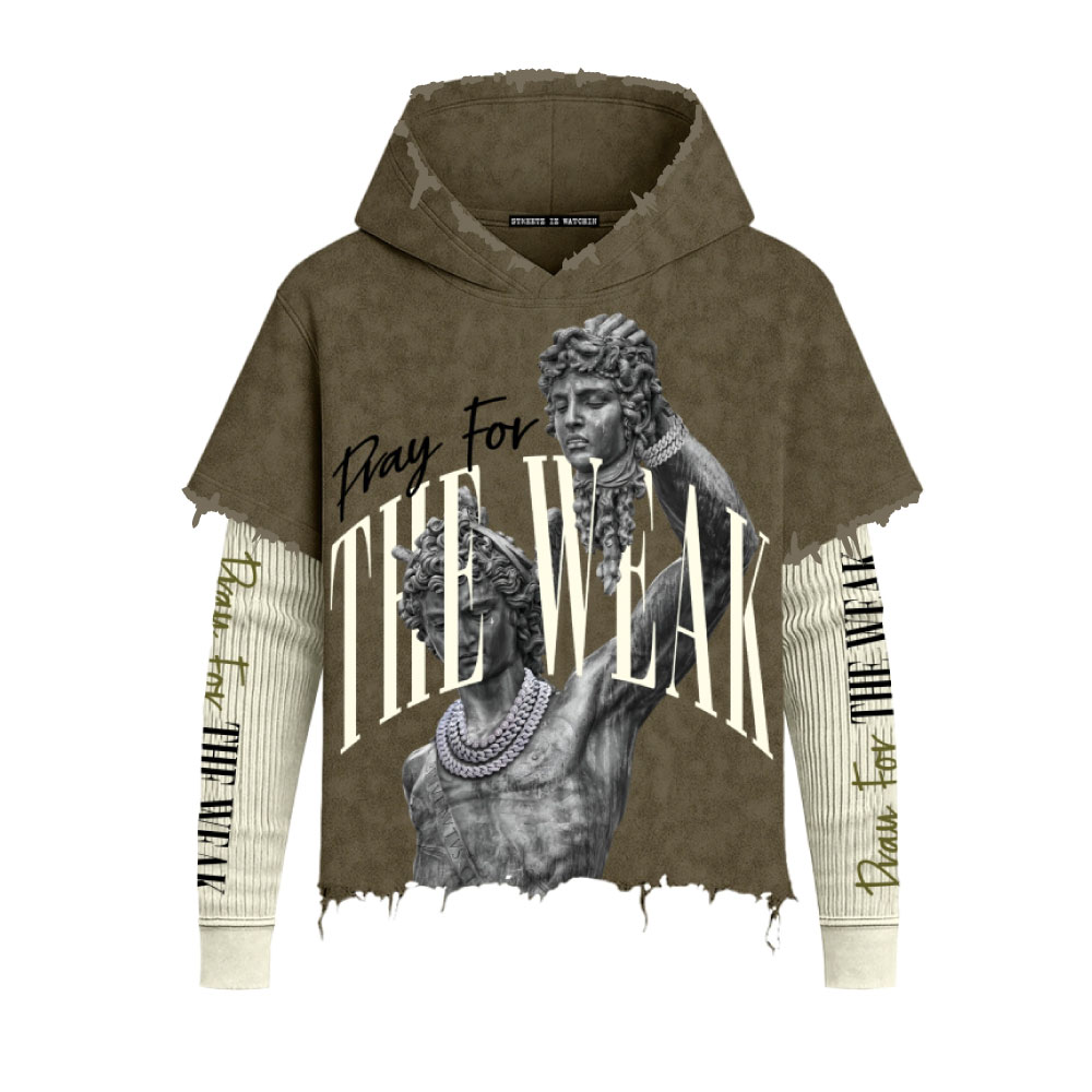 Washed 2fer Hoodie Pray For The Weak 2 Olive/Cream