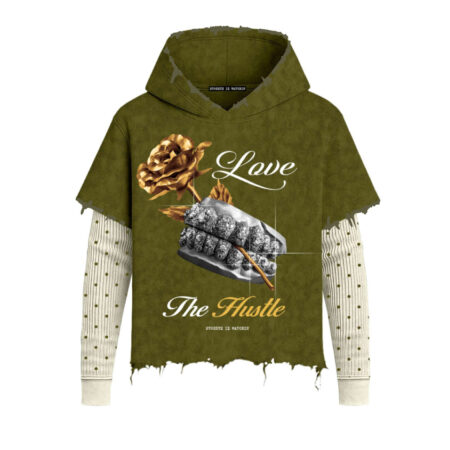 Washed 2fer Hoodies Love The Hustle Olive/Cream